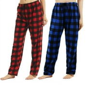 LANBAOSI 2 Pack Women's Plush Pajama Pants Comfortable Male Fleece Plaid Lounge Pants Warm Pjs Bottoms Women Drawstring Pyjamas Sleepwear Size M