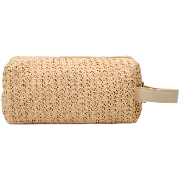 Portable Toiletry Bag, Large Capacity Travel Cosmetic Bag for Women, PP Woven Clutch with Zipper and Handle, Summer Beach Handbag for Toiletry Makeup Organizers and Accessories