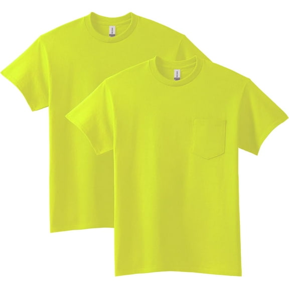 Gildan Adult Ultra Cotton T-Shirt with Pocket, Style G2300, 2-Pack X-Large Safety Green