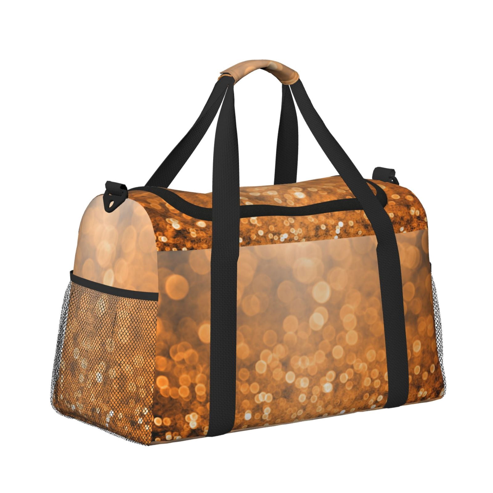 Fuzoiu Sparkling Orange and Black Print Travel Duffle Bag,Carry On Tote Bags,Duffel Bag,Sport Gym Bag, Hospital Bag for Labor and Delivery, Overnight Bag,Luggage Bag