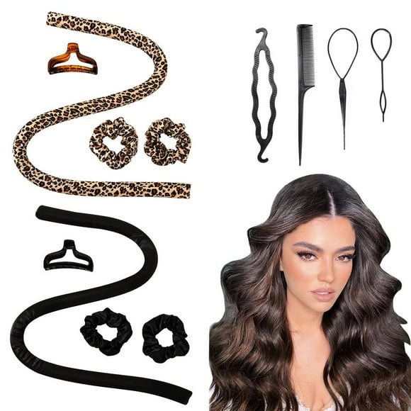 Tiktok Heatless Curling Rod Headband for Women Long Hair No Heat Hair Rollers Curlers Curls Flexi Rods Large Big Soft Foam Curling Ribbon Sleep Overnight for Gril‘s Hair Style Black Leorp