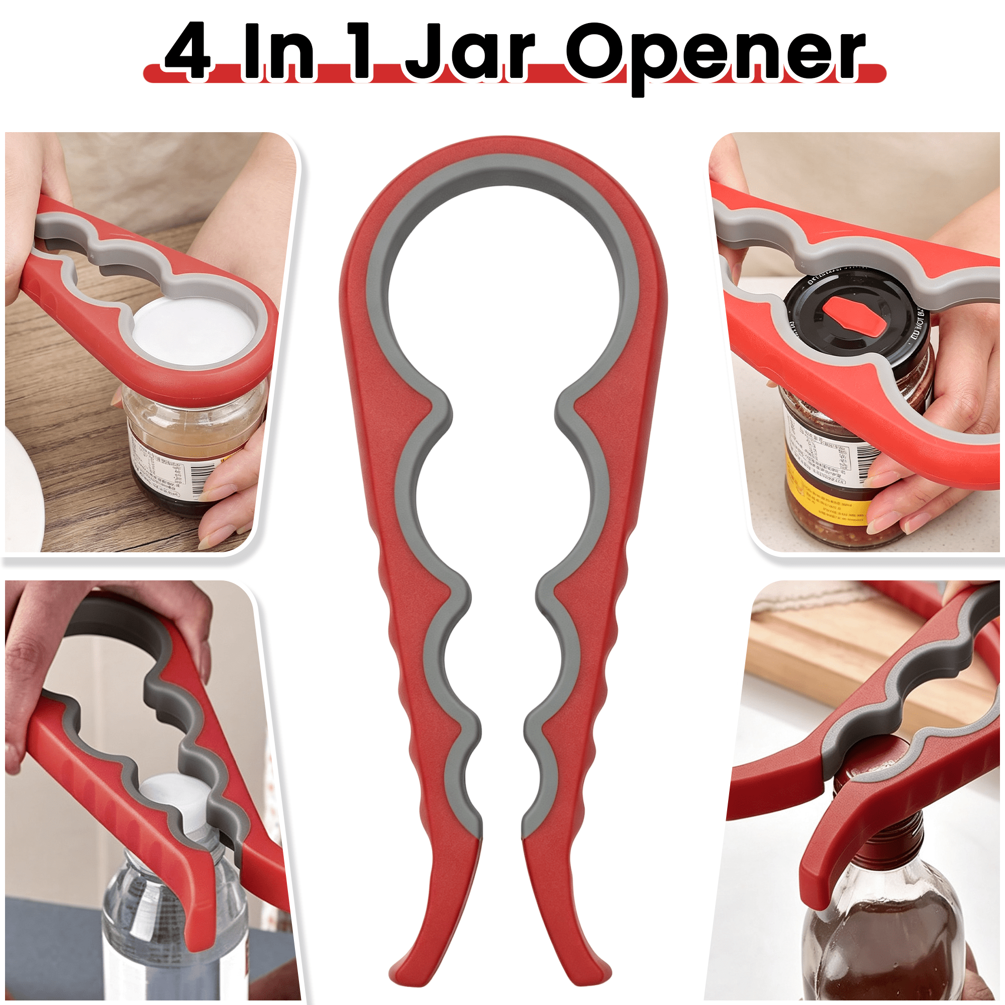 4 Pack Jar Opener Set, 5-in-1Multi Function Bottle Opener, Non Slip Bottle Can Opener Gripper Kit, Silicone Jar Gripper Pad & Manual Lid Openers