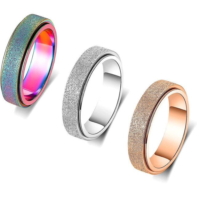 Anillo de ansiedad de acero inoxidable de titanio para mujeres y hombres, tamaño 7, ancho 6 mm, color: Oro rosa-arcoíris-, color acero con acabado arenado