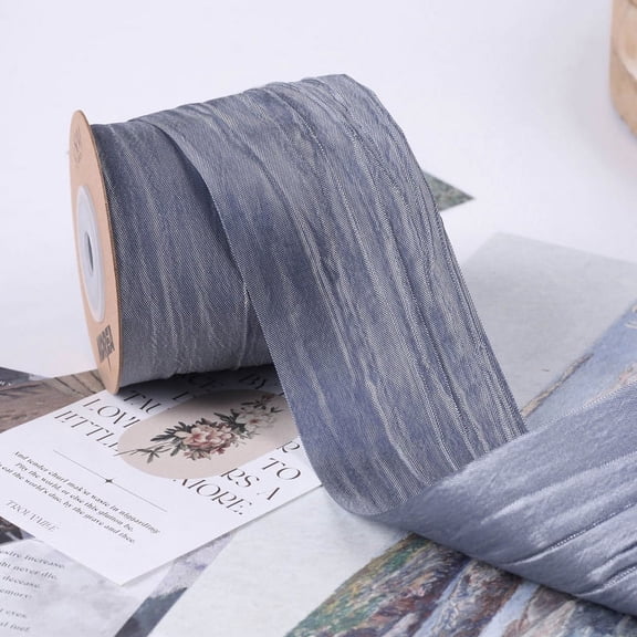 NAMZI 10 Yards 2inch Crinkled Satin Ribbon, Silk-Like for Gift Wrapping, Crafts, Wreaths, Bouquets & Bows, Grayish Blue