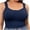 Dark Blue, variant on Women’s Ribbed Square Neck Wide Strap Longline Wireless Bralette Nylon Spandex Built-In Pads Wire Free Soft Support Crop Top Summer Off Shoulder Casual Daily Loungewear Underwear