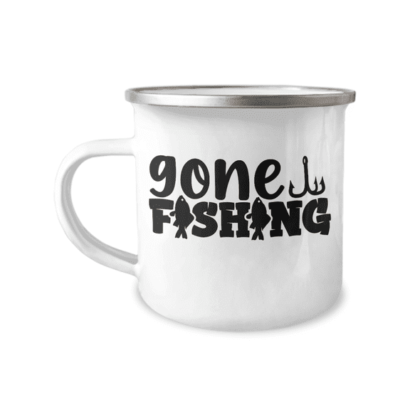 Gone Fishing Enamel Camper Mug - Funny Fisher Gift Idea