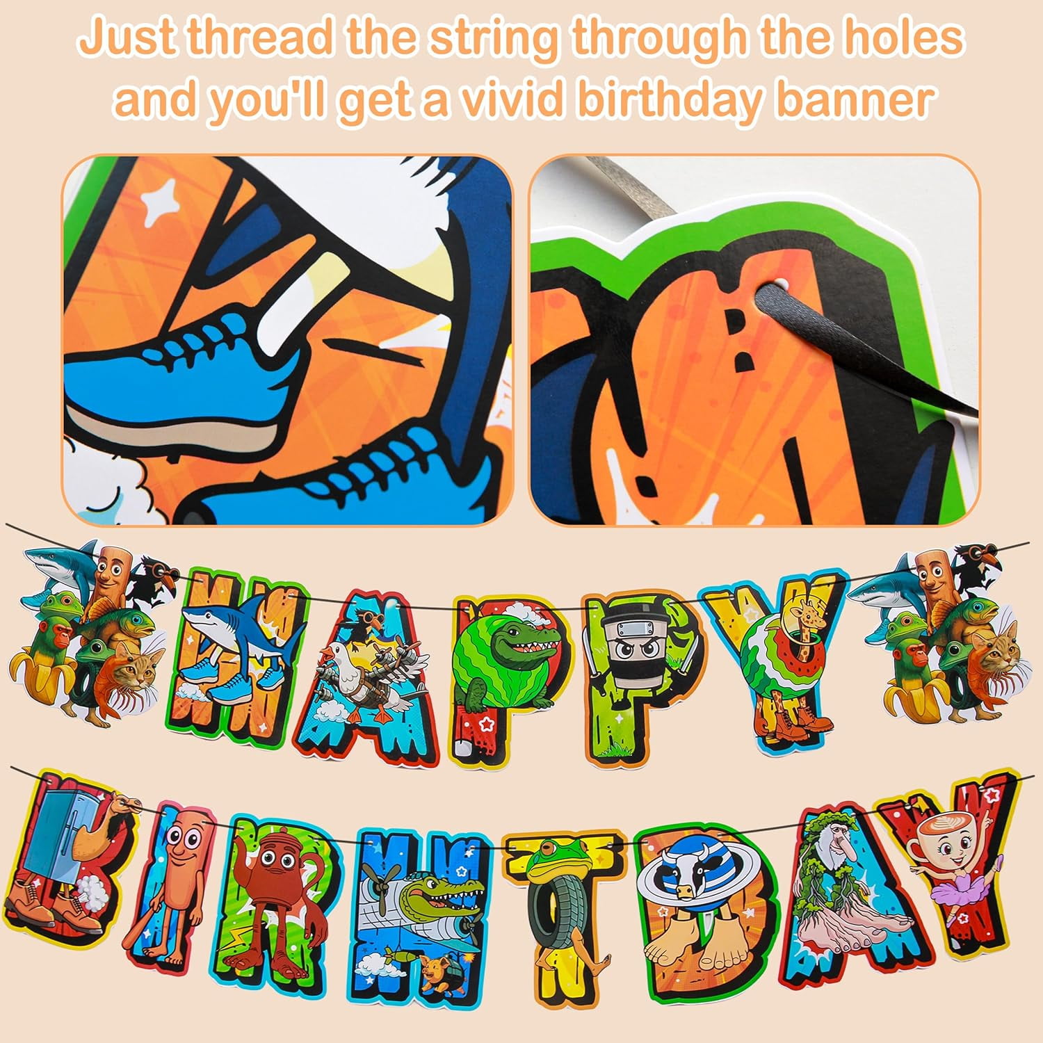 147pcs Italian Brainrot Birthday Party Decorations Set With Happy Birthday Banner, Balloons, Cupcake Toppers,Disposable Cutlery Set For Party Favors(tung tung tung sahur)