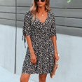 thumbnail image 4 of Rigardu Casual Temperament Dress Women's V-Neck Summer All- Print Flower Women's Dress Black + M, 4 of 9