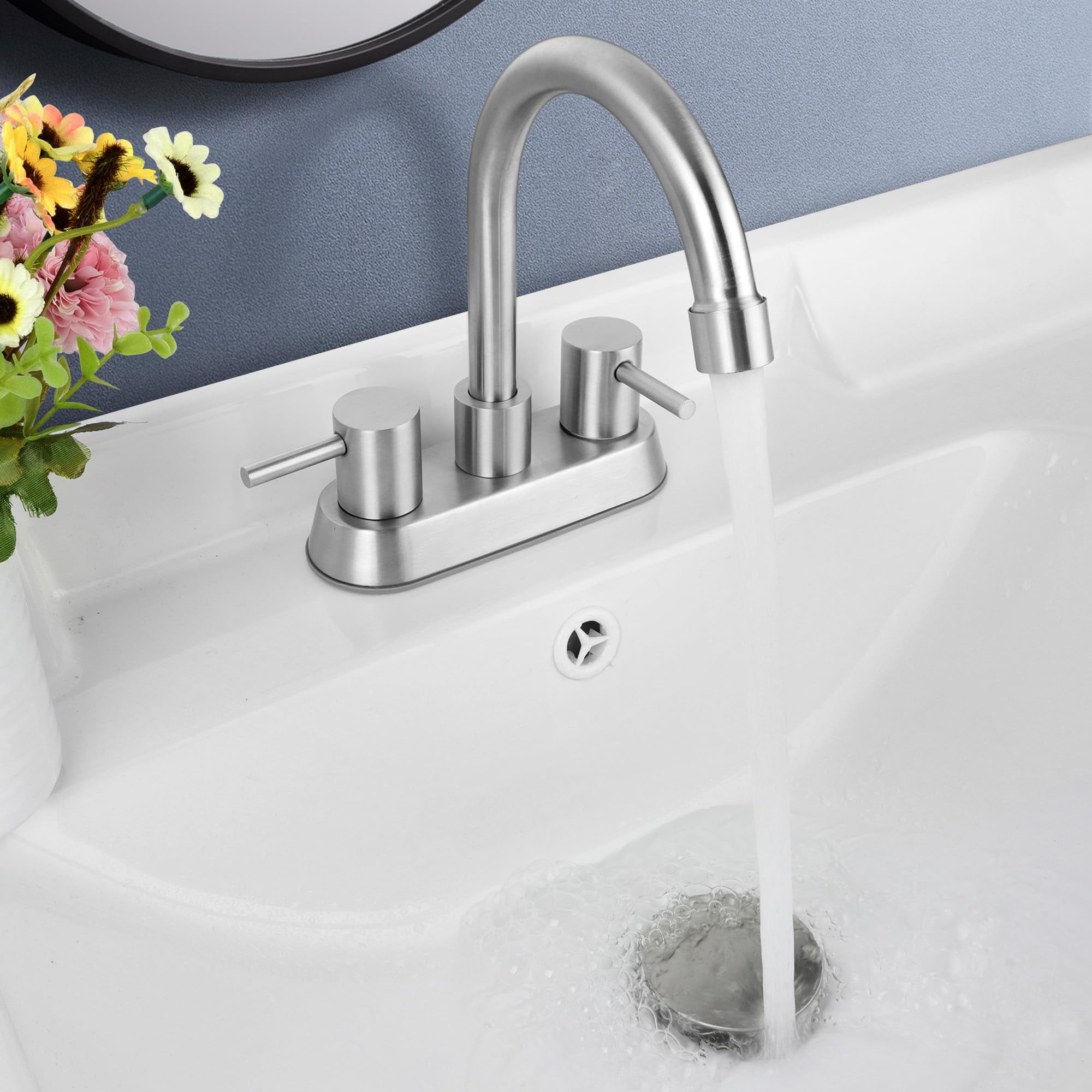 Coliware 4 inch Brushed Nickel 2-Handle Bathroom Sink Faucet, Bathroom Faucet Monomando Brush Nickel