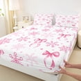 thumbnail image 3 of Homewish Ribbow Bow Tie Twin Sheet Sets,Cute Snowfalke Twin Fitted Sheet,Pink White Flat Sheet For Girls Kids,Ultra Soft Home Decor,3pcs, 3 of 7