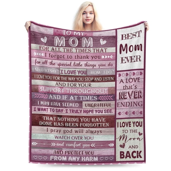 Mom Appreciation Gift Blanket, Mother’s Day Loving Message Throw, Best Mom Ever Soft Cozy Plush Home Decor 50x40