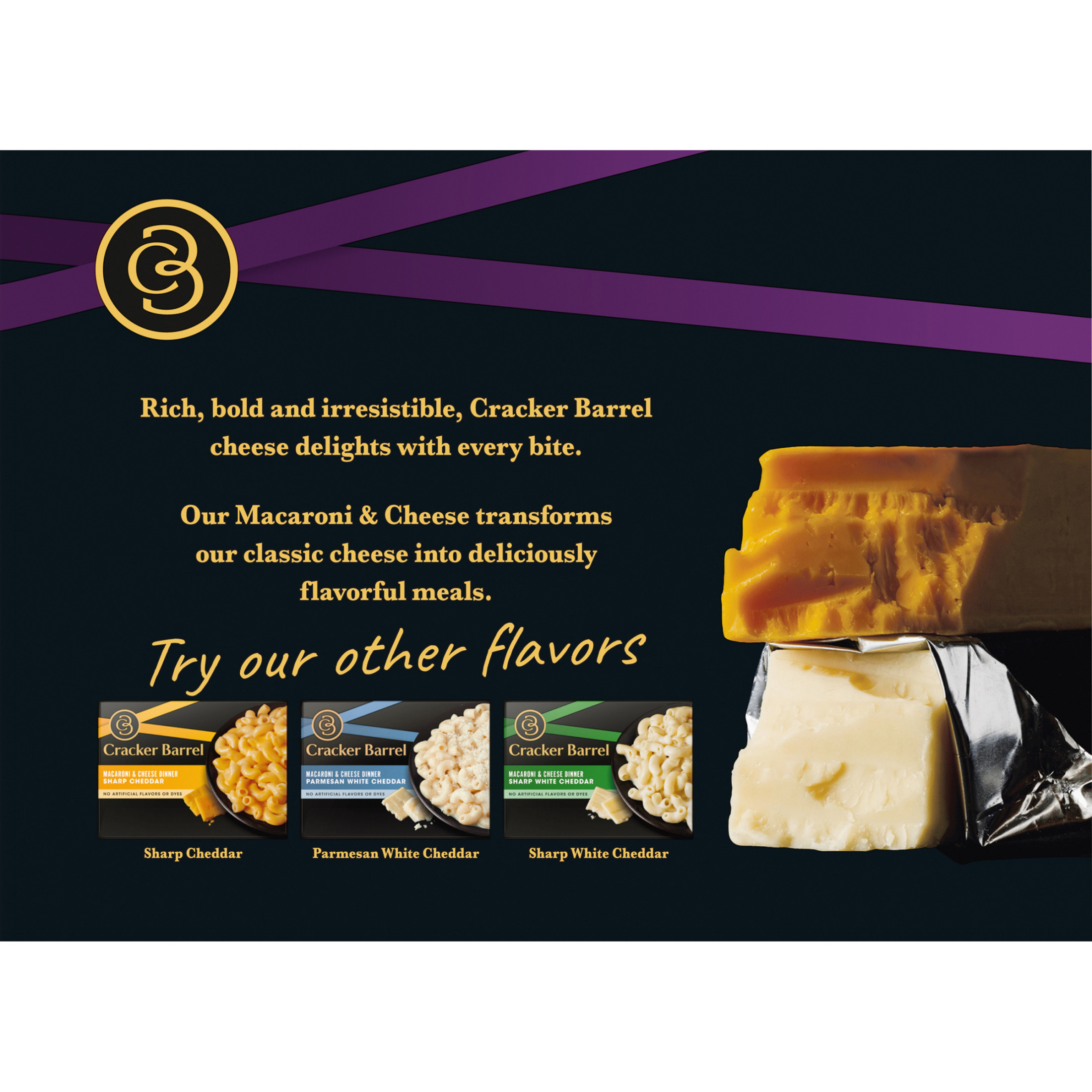 (3 pack) Cracker Barrel Mac and Cheese, 1 Box, for Easy Dinner or Dinner Sides, Cheddar Havarti Flavor, No Artificial Flavors or Dyes, 14 oz