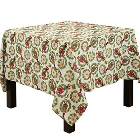 

Fennco Styles Nutcracker Holiday Tablecloth 65 W X 140 L - Red & Green Solider Print Festive Table Cover for Christmas Décor Dining Room Banquet Family Gathering and Special Events