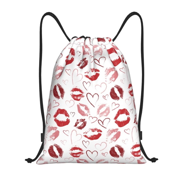 Fotbe Red Lips Bolsa Mochila con Cordón Estampada, Bolsa de Gimnasio Deportiva, Bolsa Cinch, Bolsa con Cordón para Hombres y Mujeres-Medium