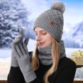 thumbnail image 5 of Rdhnmea Women Winter Beanie Hat Scarf Gloves Set, 3 Pcs Fleece Knitted Pompom Hat Thick Warm Neck Scarf and Gloves Winter Gift Accessories, 5 of 9