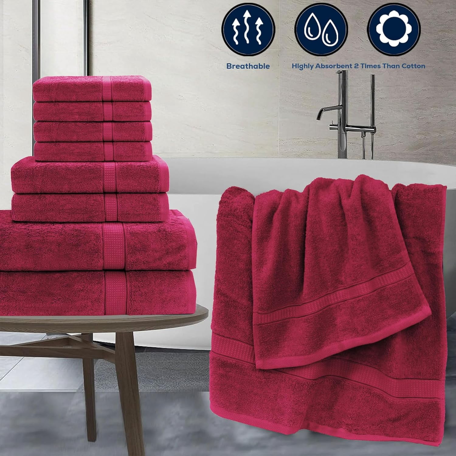 Gold Textiles Luxury 10 Piece Towel Set (Bath Mat 27x54, Hand Towel 16x30, Washcloth 13x13, Bath Mat 22x34) Ultra Plush Absorbent Cotton Towels For Bathroom (Red Wine, 10 Piece Towel Set)