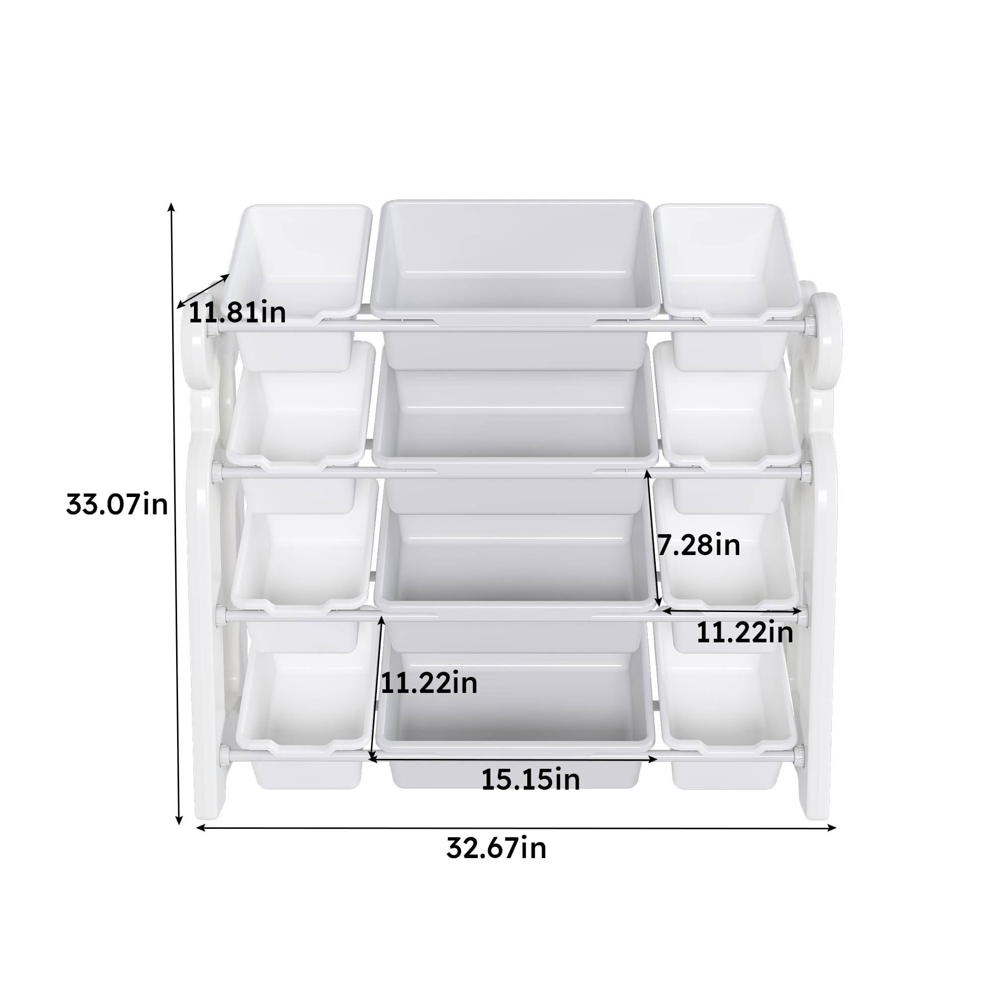 Kids Toy Storage Organizer with 12 Bins, Multi-functional Nursery Organizer Kids Furniture Set Toy Storage Cabinet Unit with HDPE Shelf and Bins for Playroom, Bedroom, Living Room