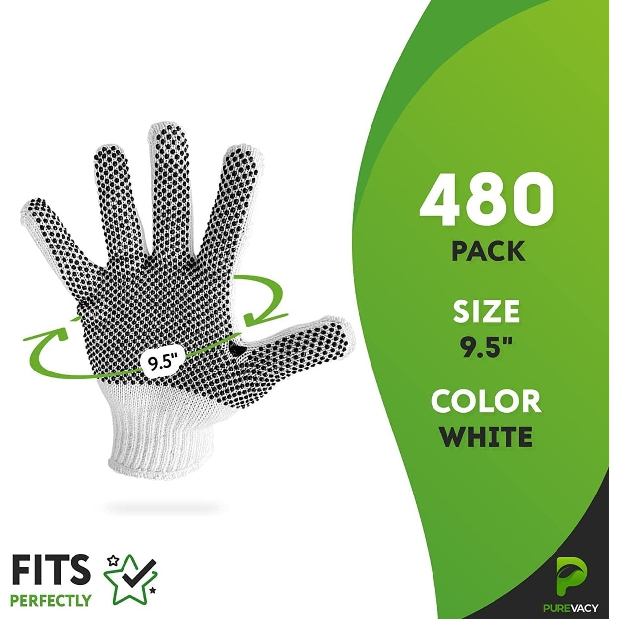 PUREVACY Pack of 480 String Knit Gloves 9.5" with Single Sid