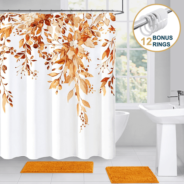 Cortina de Ducha ComfiTime Diseño Enredaderas Naranjas 72 x 72 Tela Resistente Al Moho y Hongos