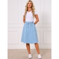 thumbnail image 3 of DARING DIVA Women's Denim A-Line Flare Midi Jean Skirt with Pockets M Light Blue, 3 of 7