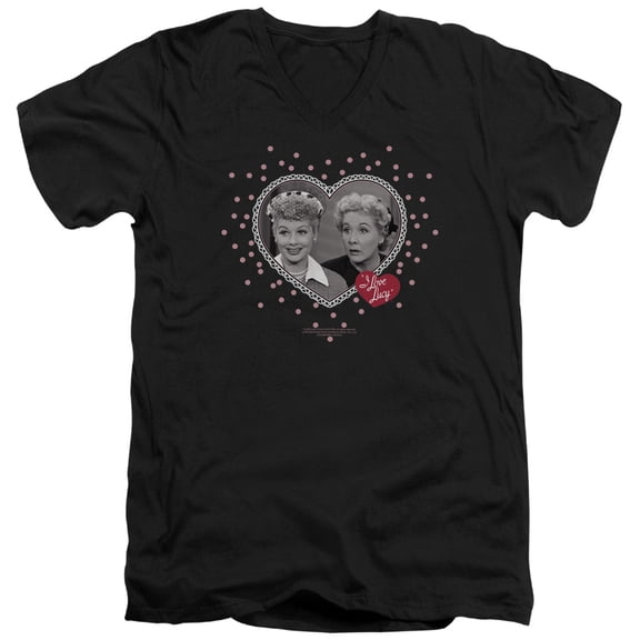 I Love Lucy Hearts And Dots S/S Adult V-Neck Black