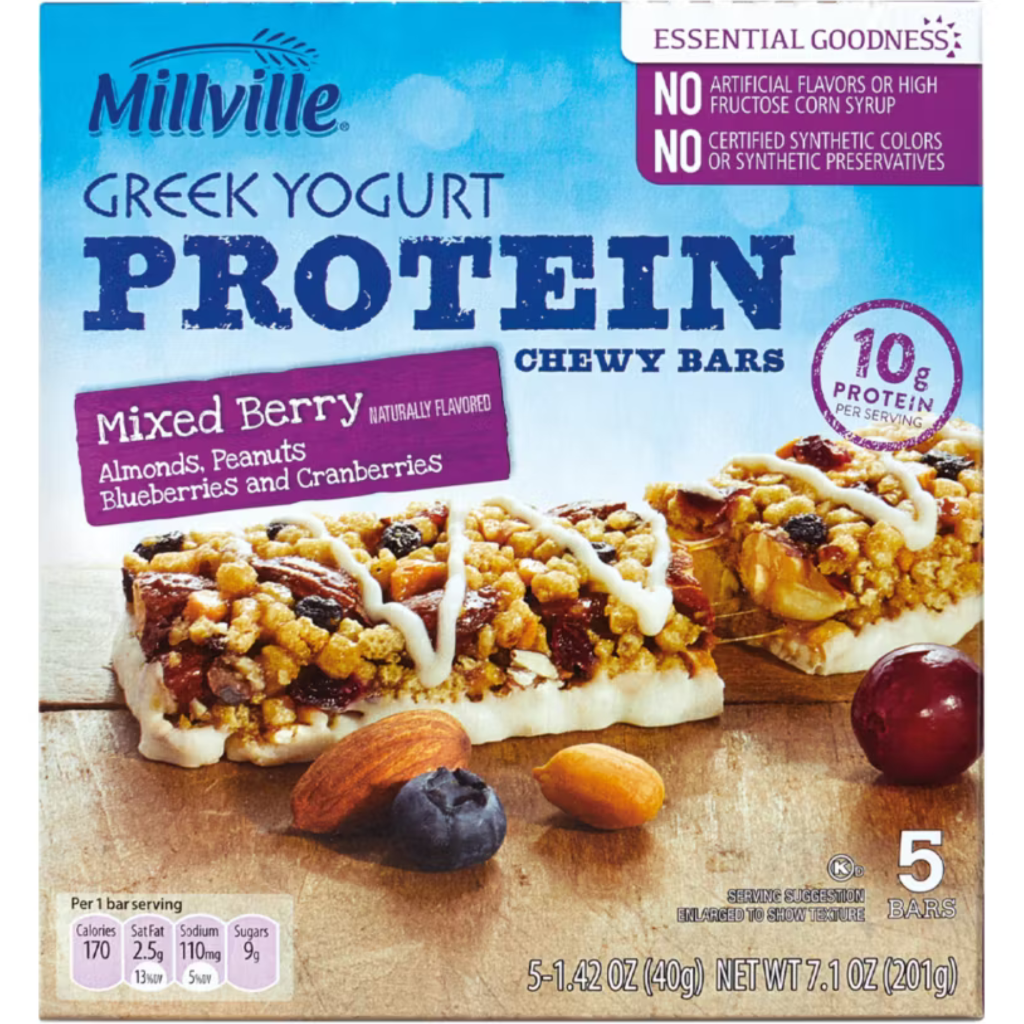 Millville Protein Chewy Granola Bars 4 Flavor Variety Pack 20 Count