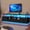 Black, variant on Afuhokles TV Stand for TVs up to 70 Inches with LED Lights and Power Outlets, Open Shelves, 6 PU Fabric Drawers, Black