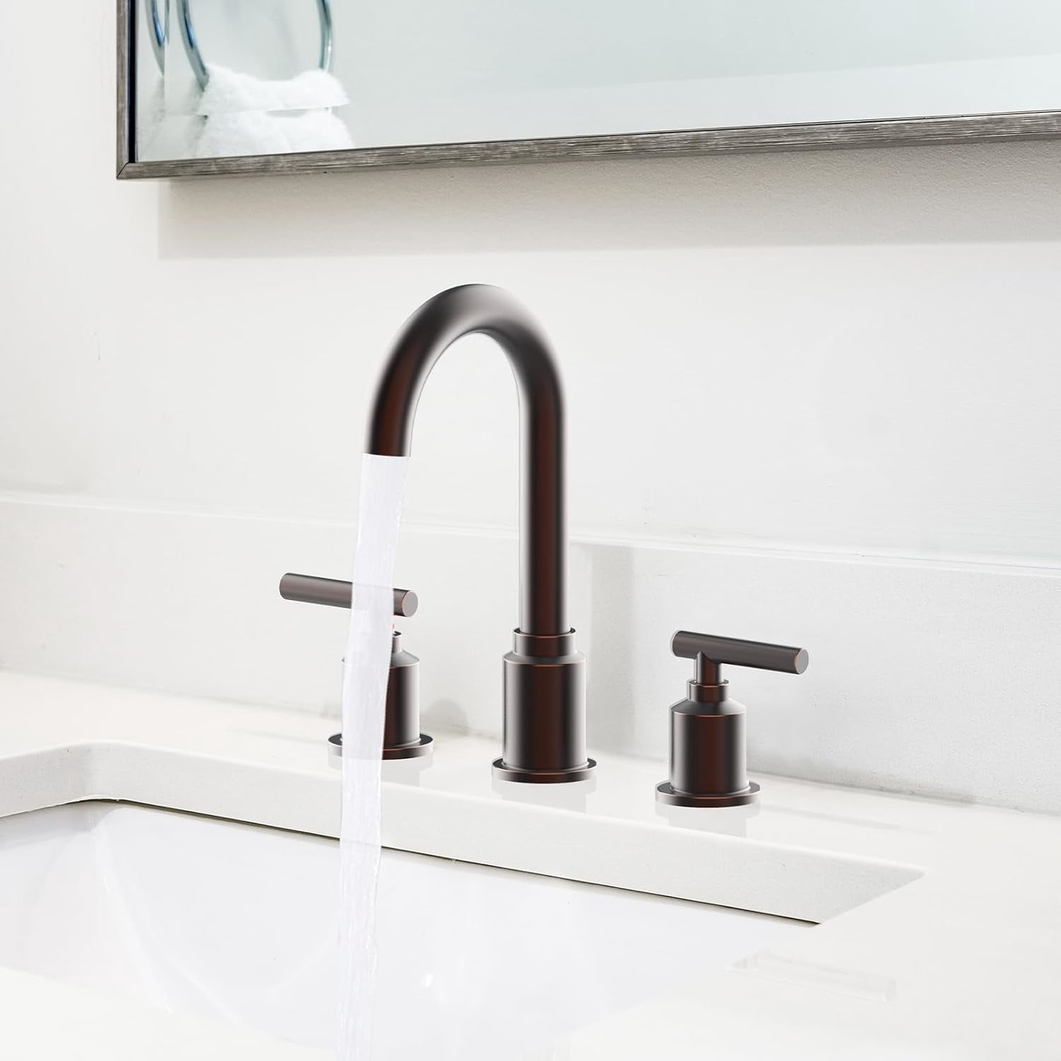 AOILE Widespread Bathroom Faucet - 8-Inch 3-Hole Sink Faucet with Stainless Steel Pop-Up Drain