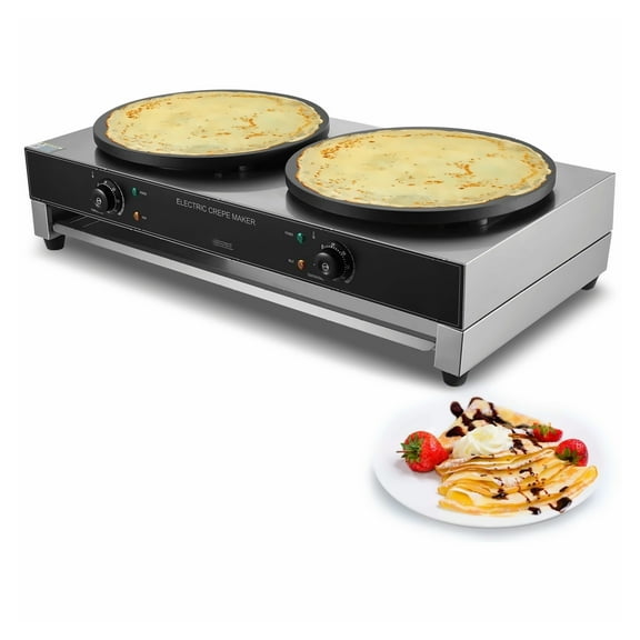 Commercial Crepe Maker 16 Inch Double Head - 3400W Electric Crepe Machine - Stainless Steel, Adjustable Temp, Non-Stick