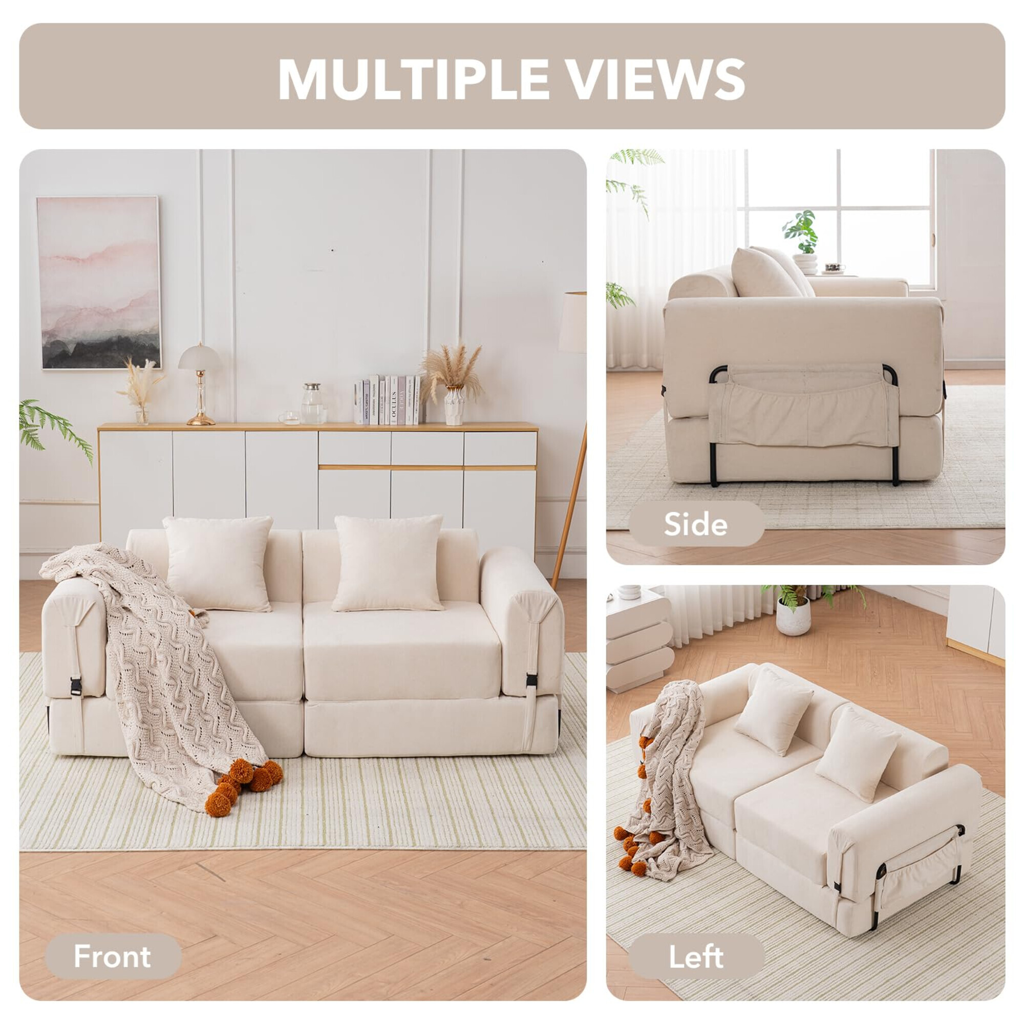 GNIXUU 71.25" Modern Modular Recliner Sofa, Convertible Sleeper Bed,Folding Mattress Loveseat Couch with Fixed-Shape Frame ,Comfy Lazy Boneless Couches for Living Room Bedroom Lounge,Beige