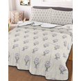 thumbnail image 3 of Quilts Twin-XL Size Bedding Set, Purple Boho Floral Lightweight Quilted Comforter, Modern Abstract Flowers Bohemia Beige Reversible Bedspread Coverlet with Pillow Covers for All Season, 68" x 98", 3 of 7