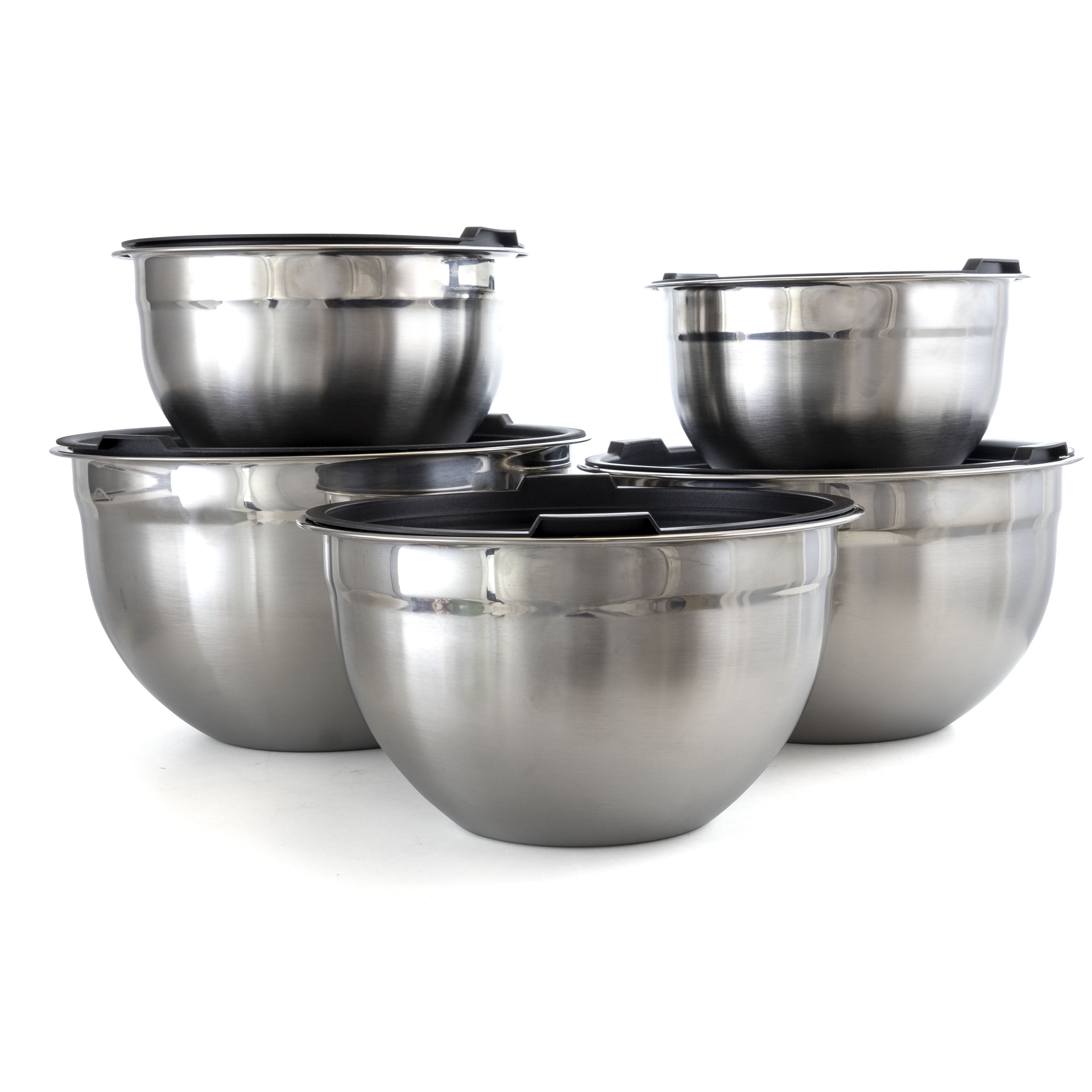 5 Pcs Mixing Bowls Metal Stainless Steel Set, Microwavable Kitchen Food  Containers With Airtight Lids