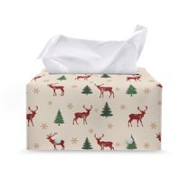 ZUXONGSY Christmas Deer Tissue Box Cover Tree PU Leather Rectangular Tissue Box with Buckle Customized Printed Tissue Cover Easy to Install Tissue Box Holder for Christmas Decor