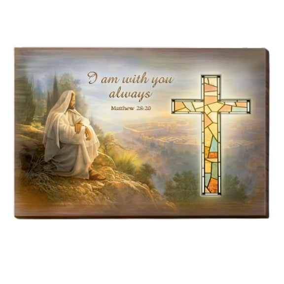 The Bradford Exchange I Am With You Always Wall Handcrafted Glass Cross Wall Decor with LED lights by Greg Olsen 12-inches