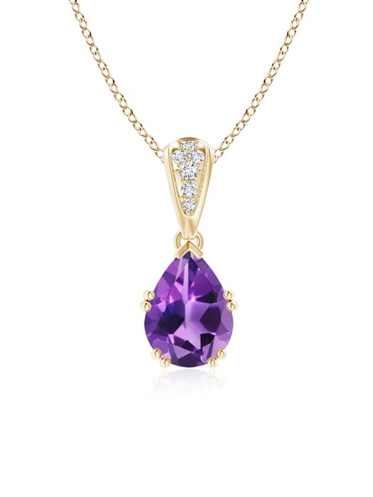14k Yellow Gold Amethyst Pear Pendant with Diamonds