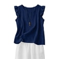 thumbnail image 6 of CFMIURAN Women's Linen Blend Sleeveless Tank Tops Ruffle Flutter Sleeve Round Neck Textured Fabric Loose Relaxed Fit Summer Casual Daily Solid Color Blouses(Navy, XL), 6 of 6