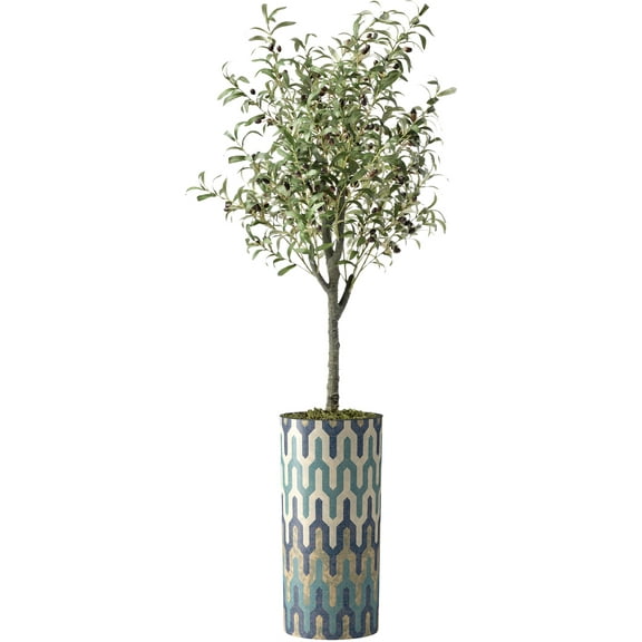 Artificial Tree in Modern Planter, Fake Olive Silk Tree for Indoor and Outdoor Home Decoration - 68" Overall Tall (Plant Pot Plus Tree)