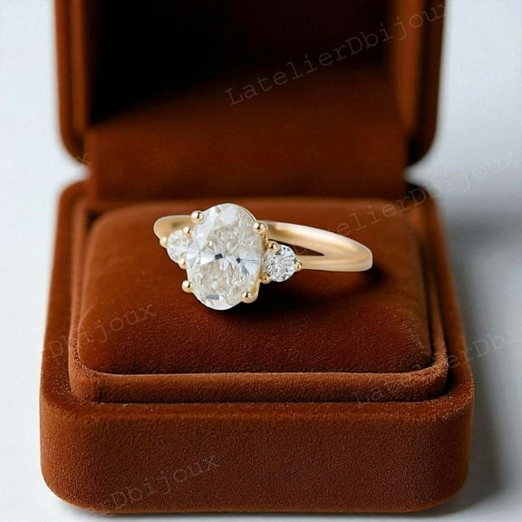 LATELIERDBIJOUX 1.35CT Oval Moissanite Three Stone Engagement Ring For Women, Birthday Gift For Her