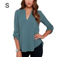thumbnail image 2 of Jumpingount Camisa de mujer con cuello en V Color sólido Top Verano Camisa V Casual Blusa suelta Prendas para la parte del cuerpo Verde S Jumpingount AP003082-16, 2 of 4
