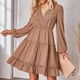 thumbnail image 4 of Mini vestido casual y suelto de lunares con volantes y cuello en V de manga larga de primavera y verano Adepaton BST3007325-3, 4 of 8