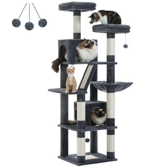 PAWZ Road 71" Large Cat Tree Multi-Level Cat Tower with 6 Scratching Posts for Indoor Pet Dark Gray