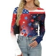 thumbnail image 3 of Iaqnaocc 250 Anniversary USA Shirt for Women Long Sleeve Vintage American Flag Stars T-Shirts Y2k Fashion Tunic Tops Casual Crew Neck Fall Summer Tee Top Blue XXL, 3 of 5