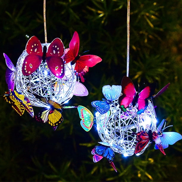 Luz solar colgante, luz solar colgante Mariposa Mariposa Luces solares de jardín Mariposas LED Linterna solar de metal creada magistralmente