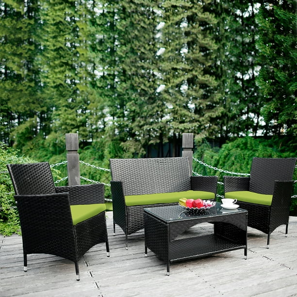 4 Pieces Outdoor Patio Furniture Sets Rattan Chair Wicker Set With Two Single Sofa One Loveseat Tempered Glass Table Backyard Porch Garden Poolside Balcony Q8539 Com 4 Pieces Outdoor Patio Furniture Sets, Patio Furniture Sets