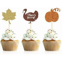 12pcs Thanksgiving Cupcake Toppers Turkey Maple Leaf Pumpkin Cake Picks for Thanksgiving Day Party Decorations