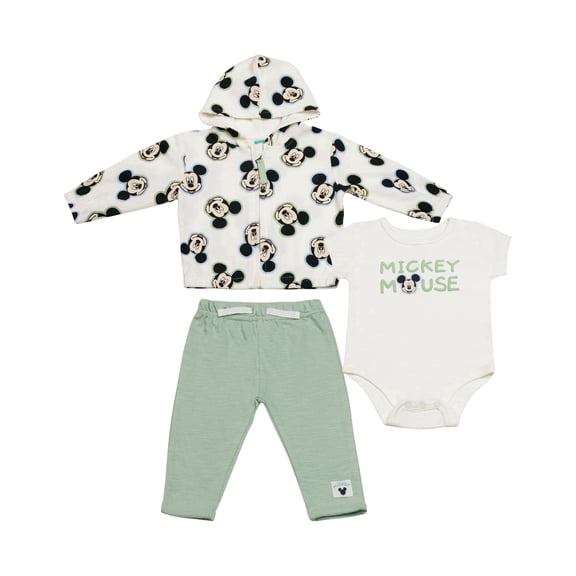 Disney Clothes Baby Boys 3-Piece Layette Set – Mickey Mouse & Winnie the Pooh Bodysuit, Hooded Jacket & Pants Outfit Sets | Soft Newborn Gift Set (0M-9M)