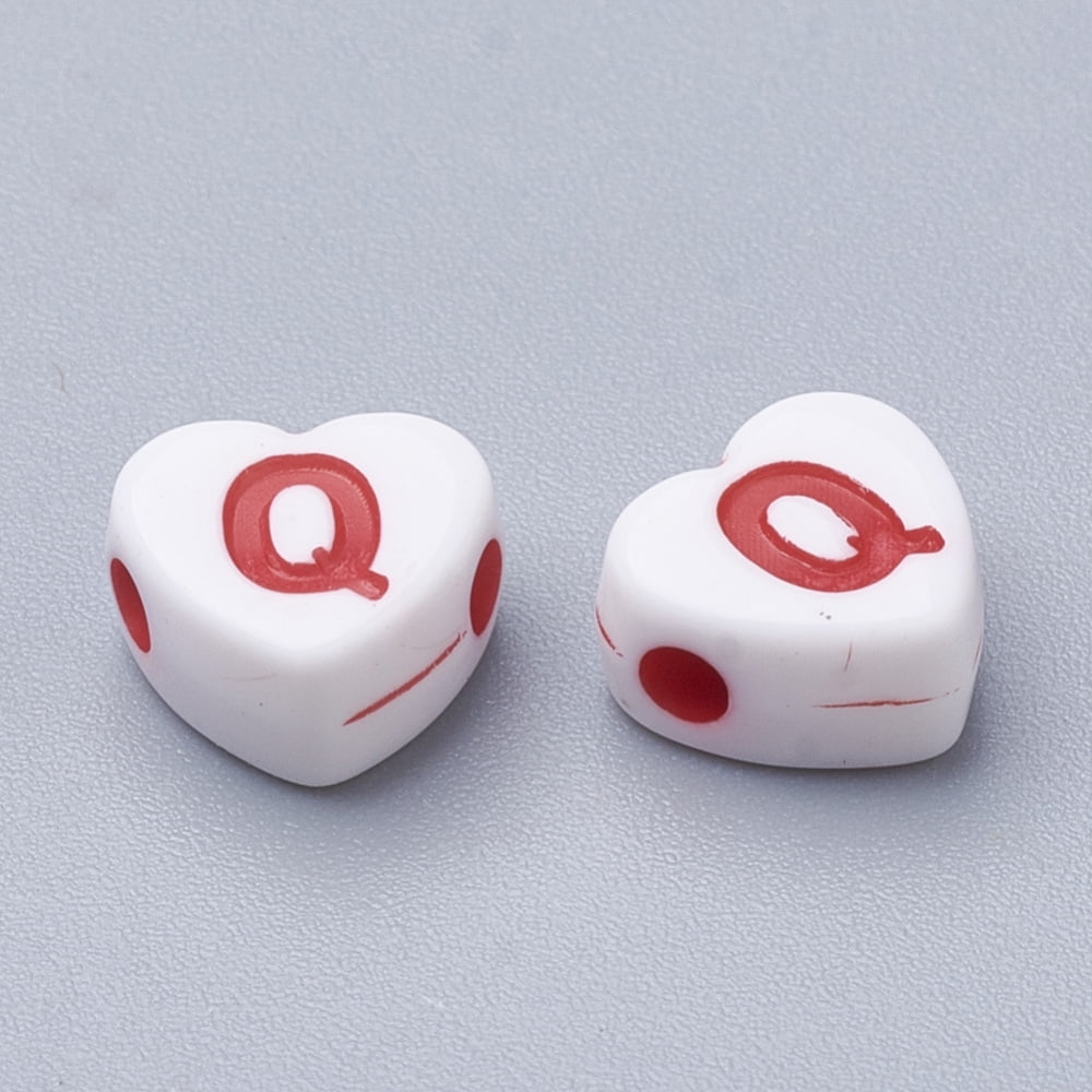 Craft Style Acrylic Beads Horizontal Hole Heart with Initial Letter Mixed Color 7x7.5x4mm Hole: 1.6mm about 3500pcs/500g