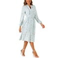 thumbnail image 4 of INSPIRE CHIC Women's Floral Dress Long Sleeve V Neck Pleated Flowy Summer Midi Dress M Blue, 4 of 6