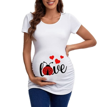 

Zlekejiko Valentines Day Womens Maternity Short Sleeve Crew Neck Letter Graphic Ruched Sides T Shirt Tops Pregnancy Tunic Blouse