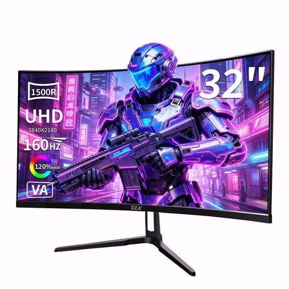 ZZA 32" Curved Gaming Monitor, 4k UHD(3840 * 2160P) VA Screen, 1500R, 144Hz/160Hz Computer Moniter, Supports AMD Freesync, 120% sRGB, Wall Mountable Installs(HDMI 2.1/DP 1.4)-Black